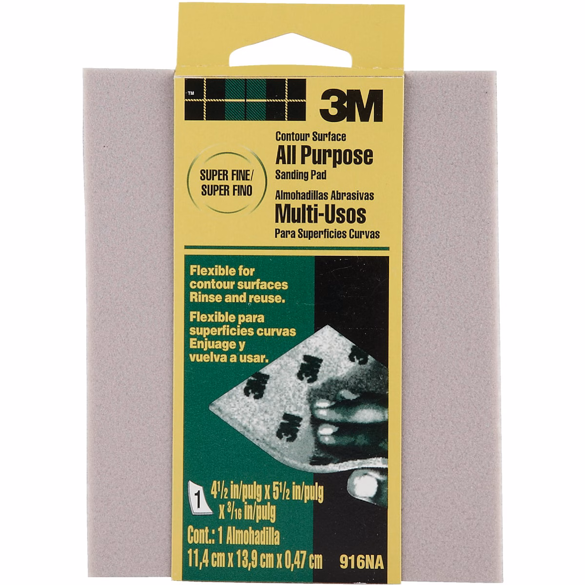 3M 4-1/2 In. x 5-1/2 In. x 3/16 In. General Purpose Sanding Pad, Super Fine