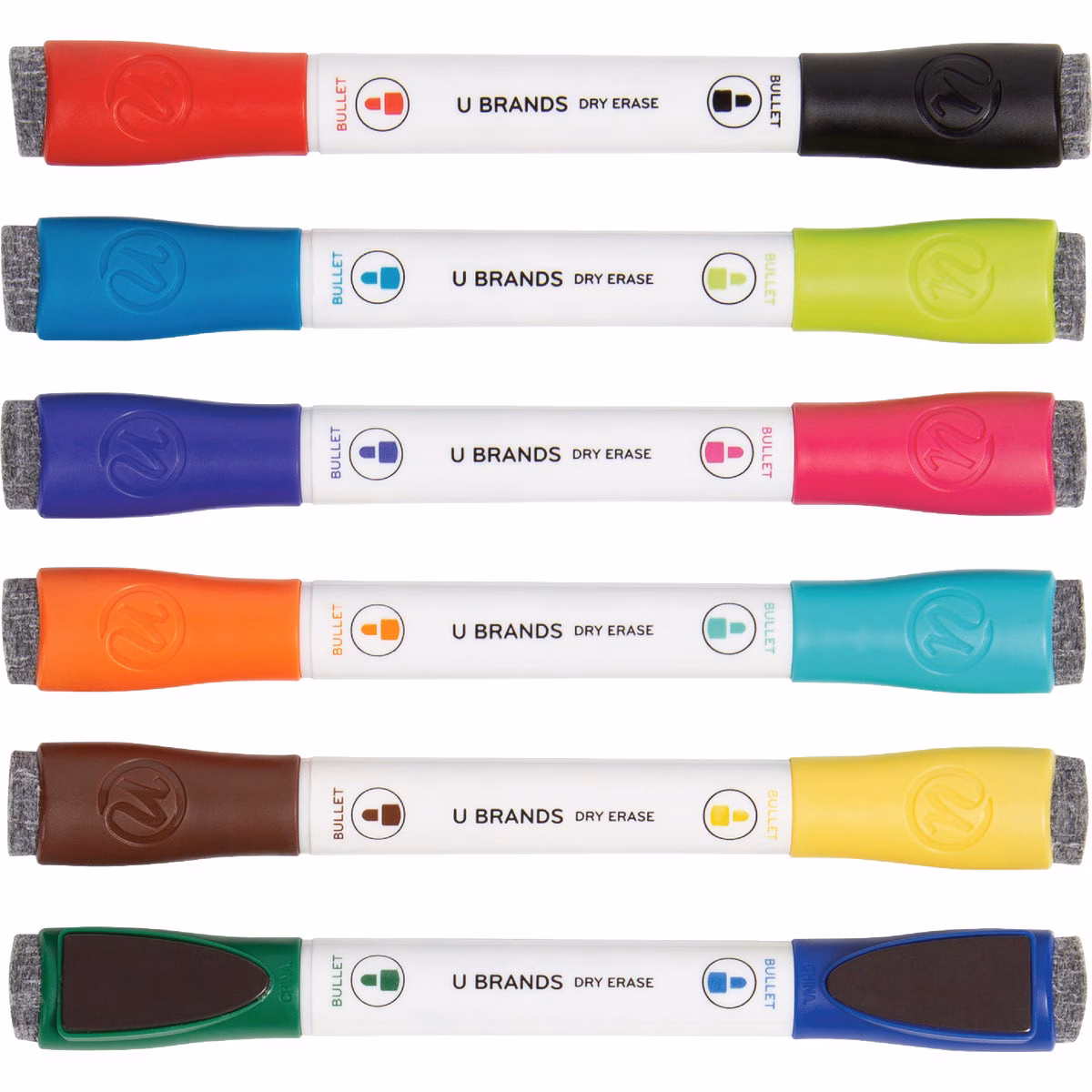 U Brands Magnetic Double Ended Chisel Tip Dry Erase Marker Assortment (6-Pack)
