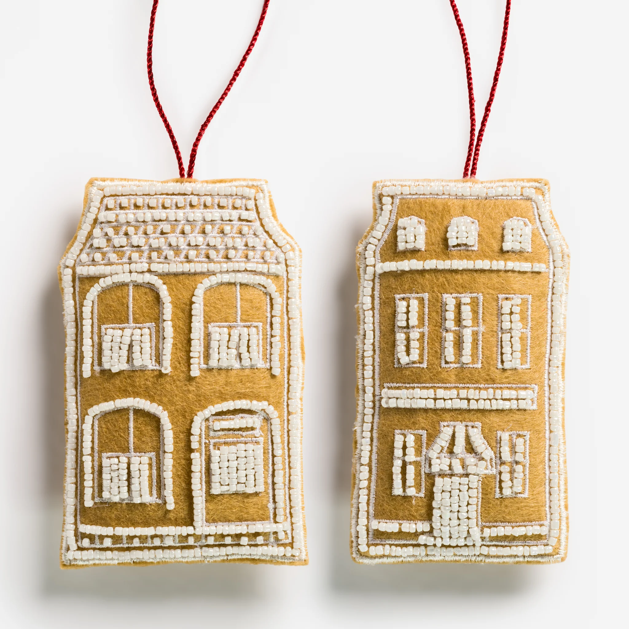 Gingerbread House Beaded Fabric Ornaments 2 Assorted