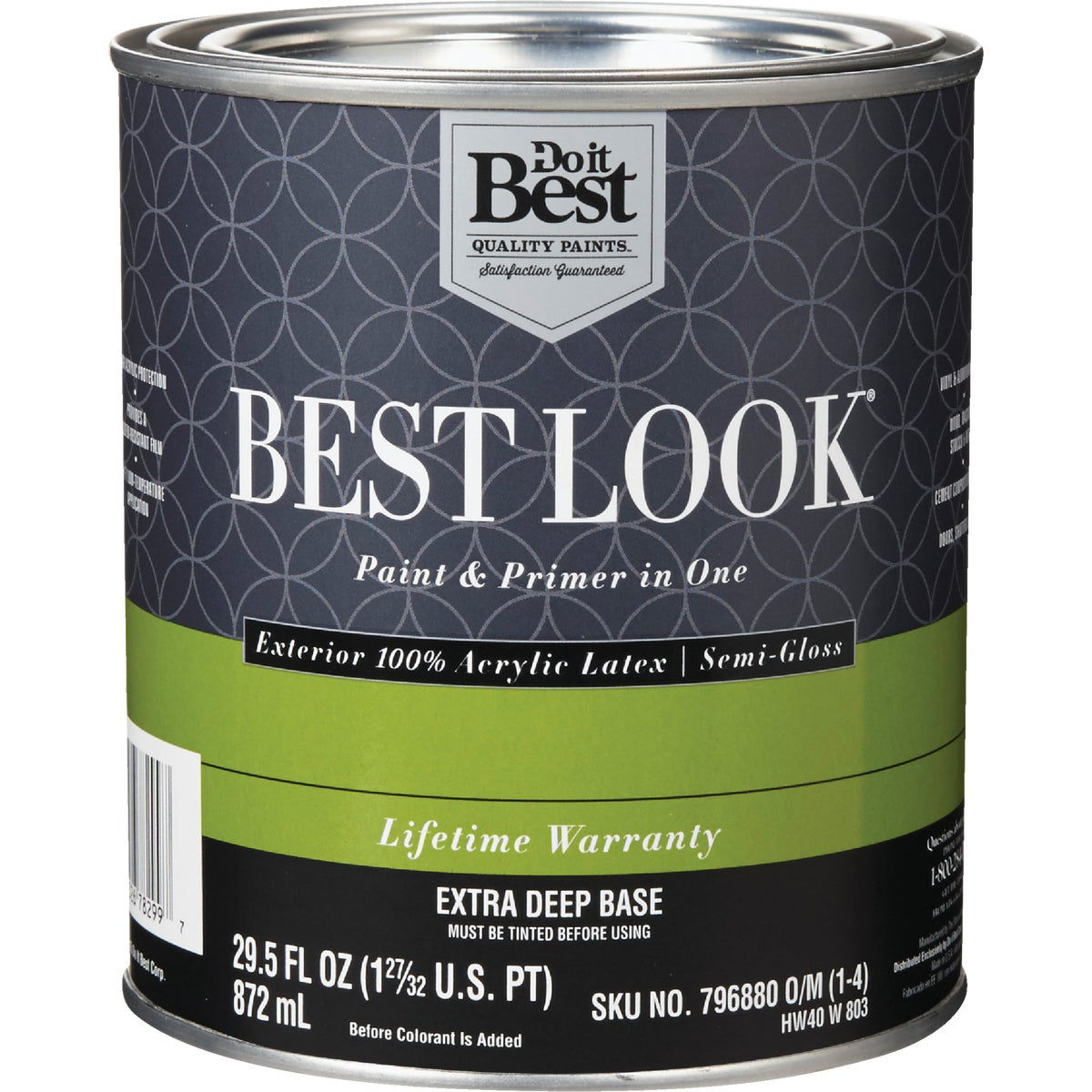Best Look 100% Acrylic Latex Premium Paint & Primer In One Semi-Gloss Exterior House Paint, Extra Deep Base, 1 Qt.