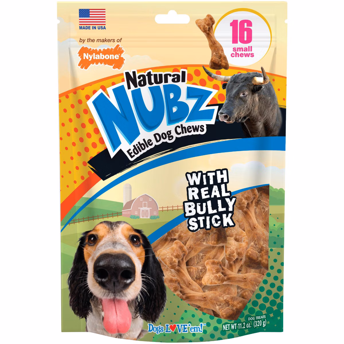 Nylabone Natural Nubz Bully Stick Grain Free Dog Treat Chew (16-Pack)