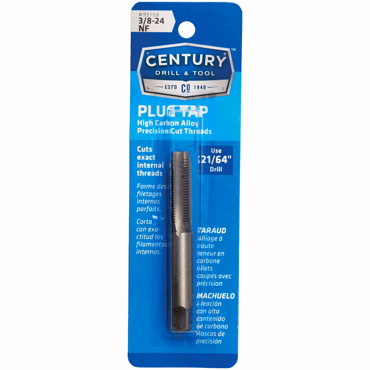 Century Drill & Tool 3/8-24 Carbon Steel National Fine Tap-Plug