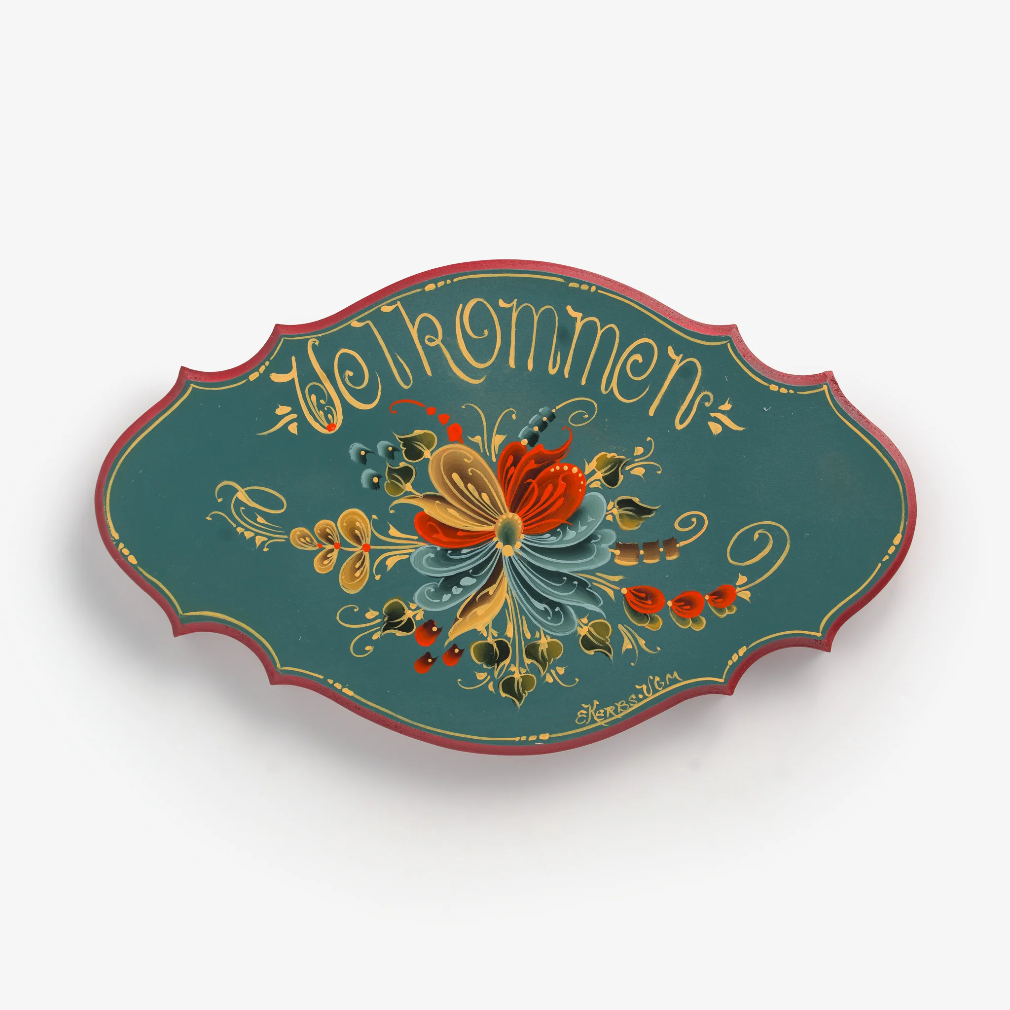Velkommen Plaque with Original Telemark Rosemaling by Ellen Kerbs