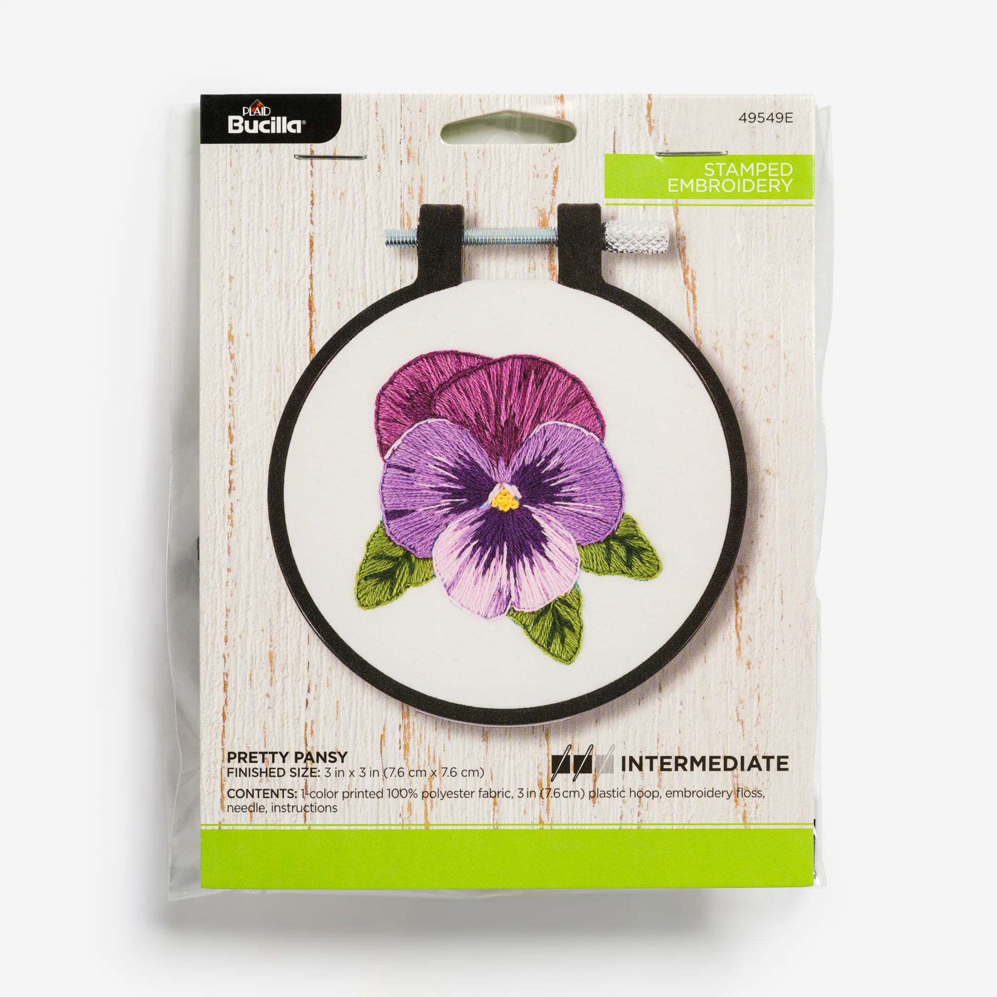 Stamped Embroidery Kit – Pretty Pansy 3″ by Bucilla