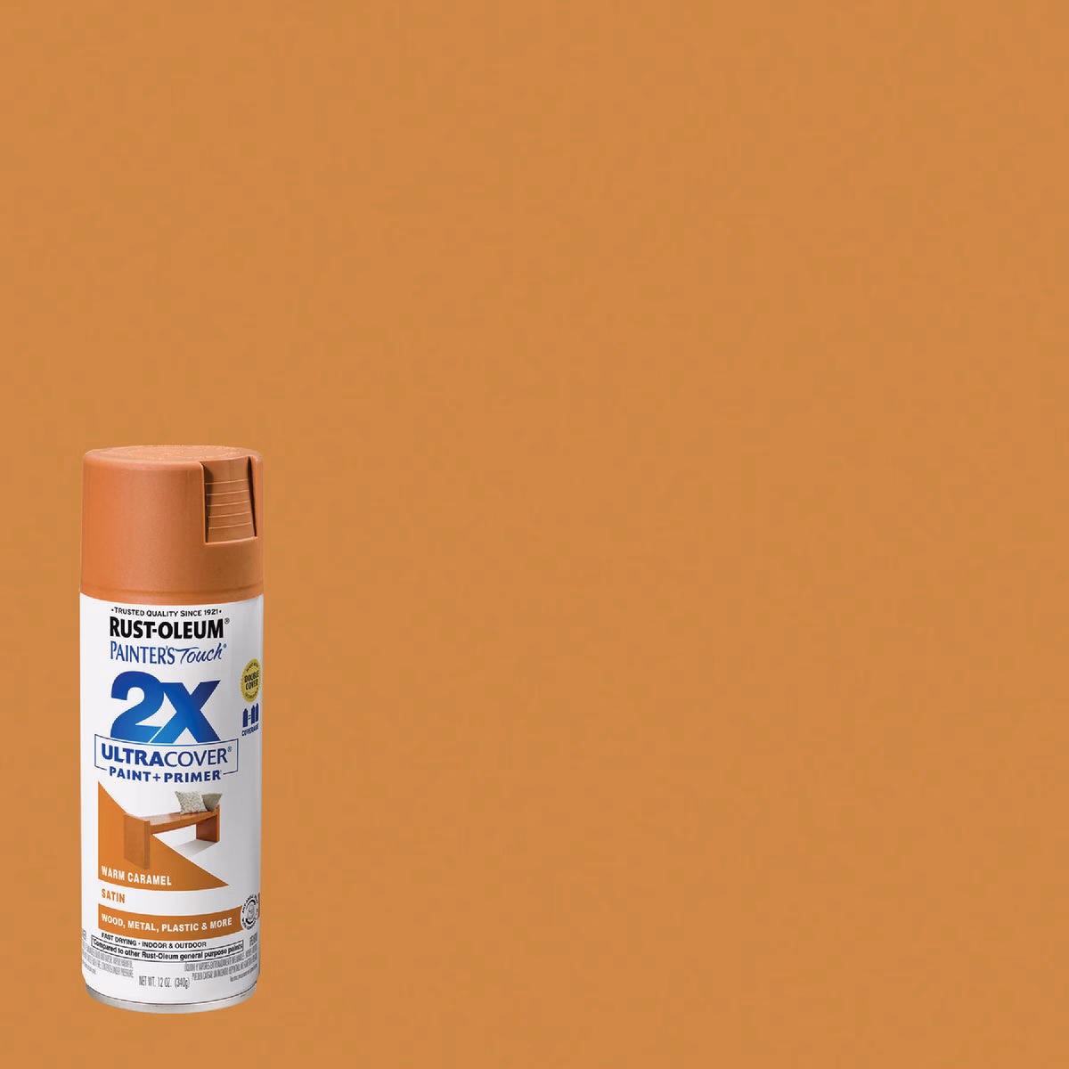 Rust-Oleum Painter's Touch 2X Ultra Cover 12 Oz. Satin Paint + Primer Spray Paint, Caramel