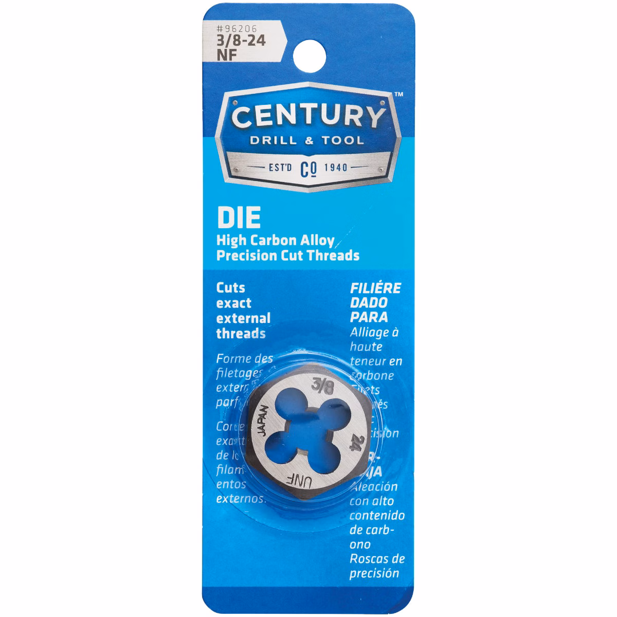 Century Drill & Tool 3/8-24 National Fine 1 In. Across Flats Fractional Hexagon Die