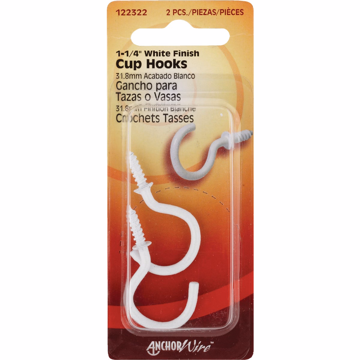 Hillman Anchor Wire 1-1/4 In. White Large Cup Hook (2 Count)