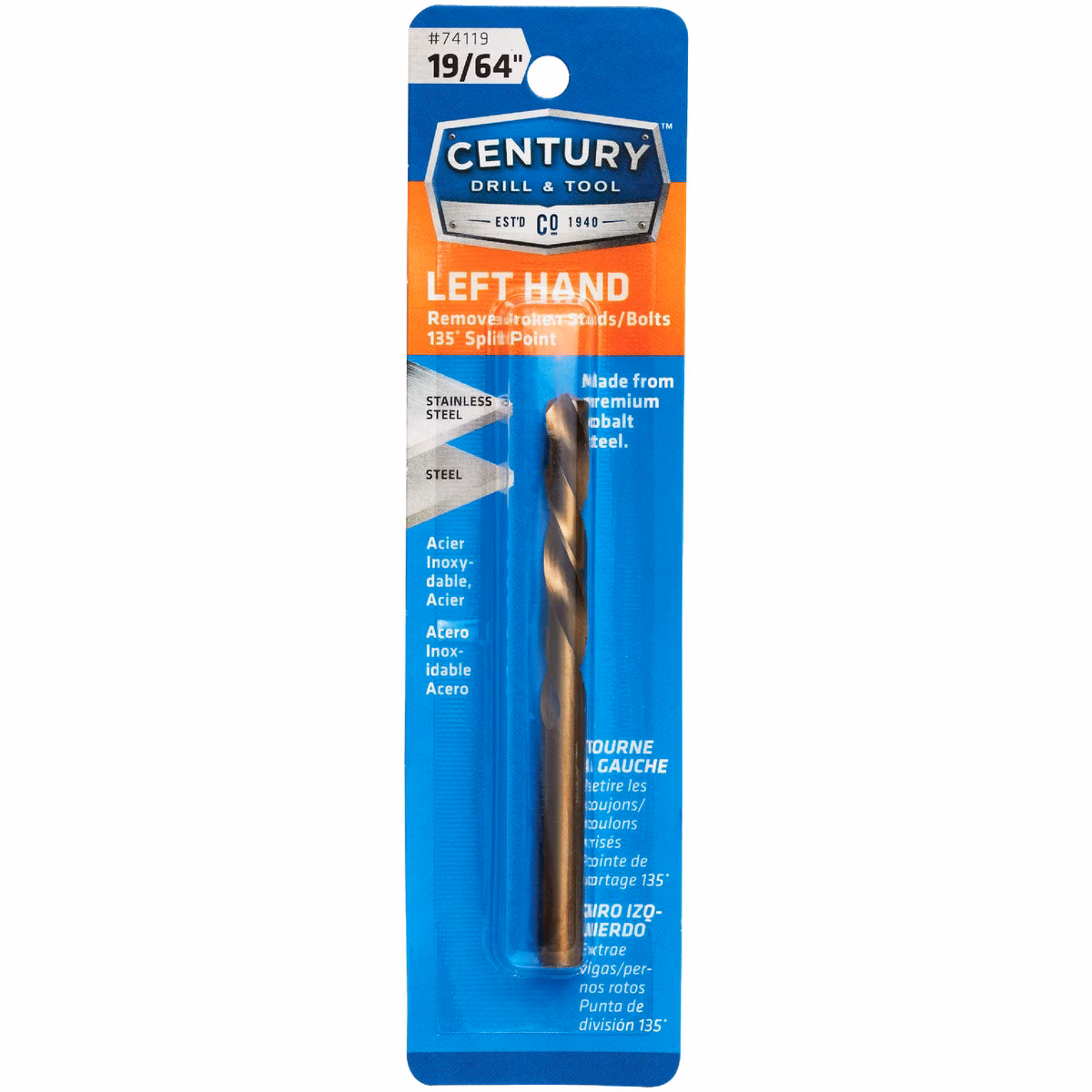 Century Drill & Tool 19/64 In. Cobalt Steel Left Hand Drill Bit