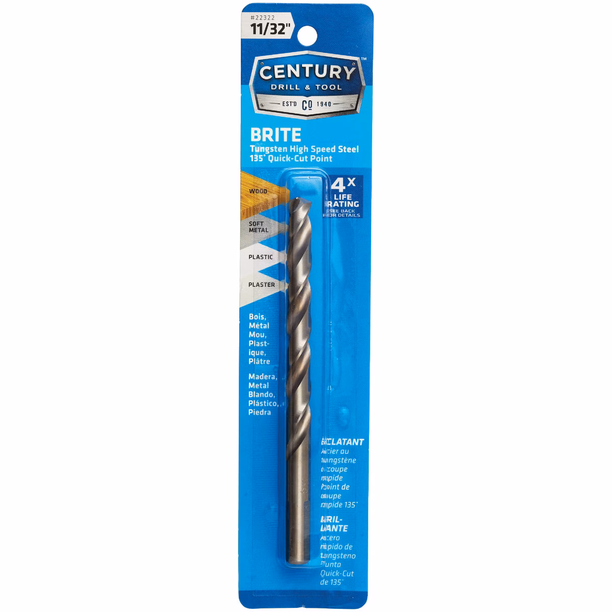 Century Drill & Tool 11/32 In. Tungsten High Speed Steel Quick-Cut Point Brite Drill Bit