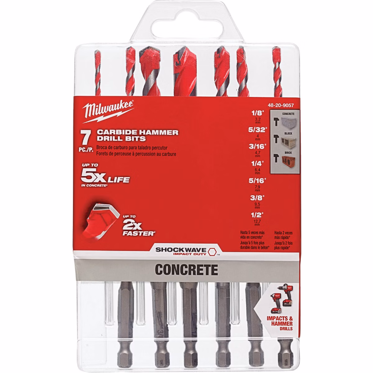 Milwaukee SHOCKWAVE 7-Piece Large Masonry Drill Bit Set