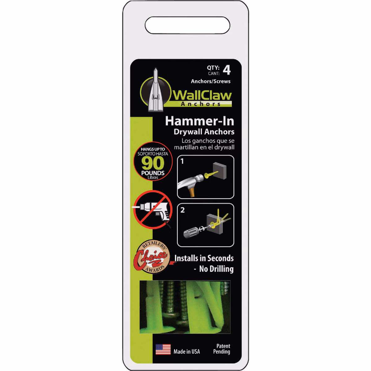 WallClaw Anchor #8 Thread x 1-1/4 In. Green Drywall Plastic Anchor (4-Count)