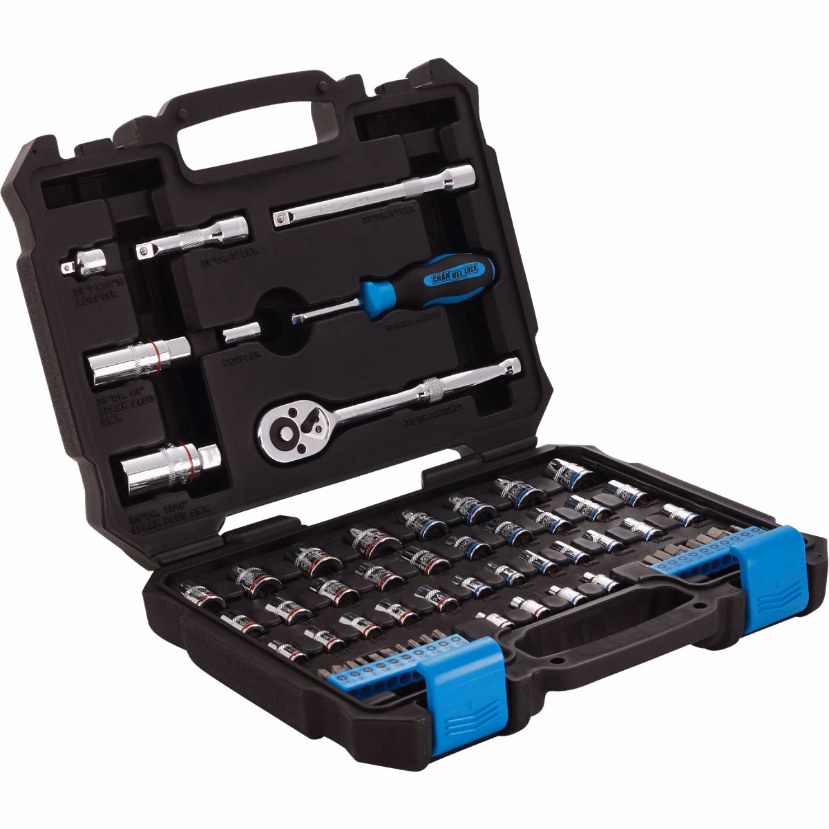Channellock SAE/Metric 1/4 In. & 3/8 In. Drive Combination Ratchet & Socket Set (63-Piece)