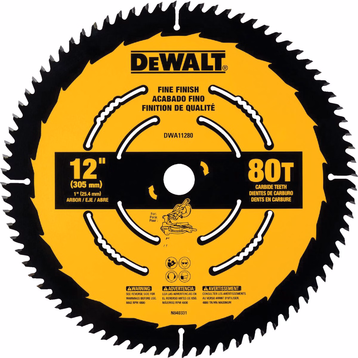 DEWALT 12 In. 80-Tooth Fine Finish Circular Saw Blade