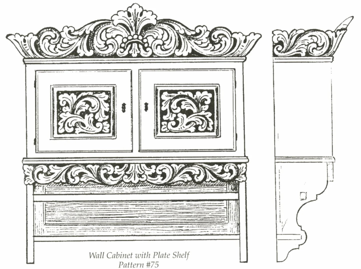 Amrud Acanthus Carving Pattern #75-  Wall Cabinet with Plate Shelf