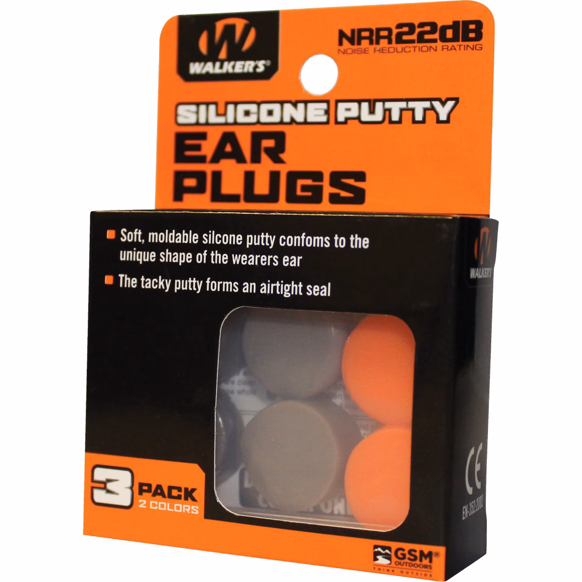 Walker's Silicone Putty Orange & Dark Earth Ear Plugs (3-Pair)