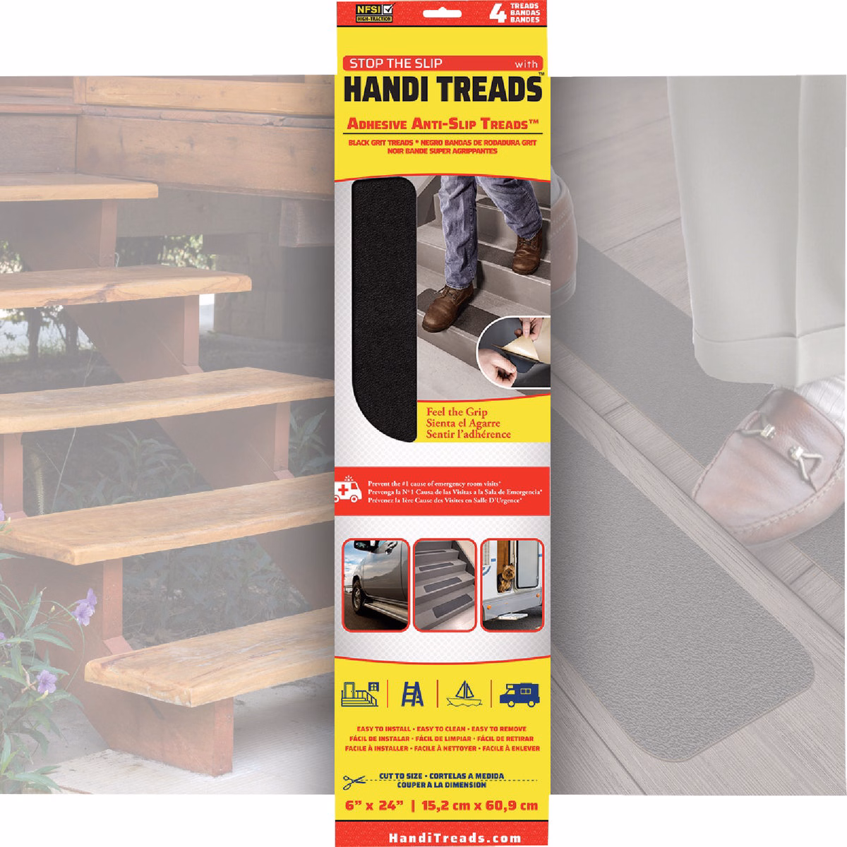 Handi Treads Stop The Slip 6 In. W. x 24 In. L. Black Non-Slip Grit Treads (4-Pack)