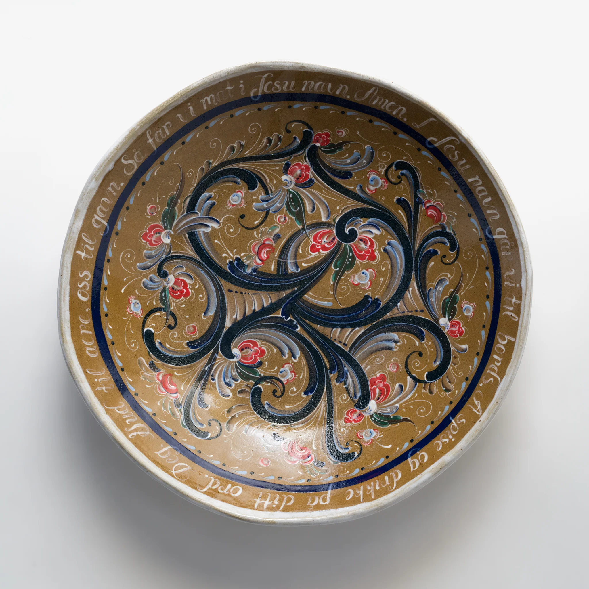 Maren Skates – Large Ceramic Bowl featuring Telemark Rosemaling