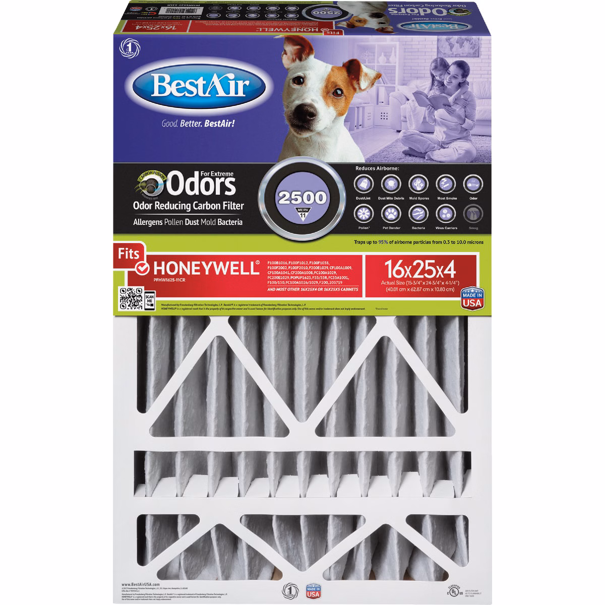 BestAir 16 In. x 25 In. x 4 In. Honeywell MERV 11 Odor Eliminating Deep Pleat Furnace Filter