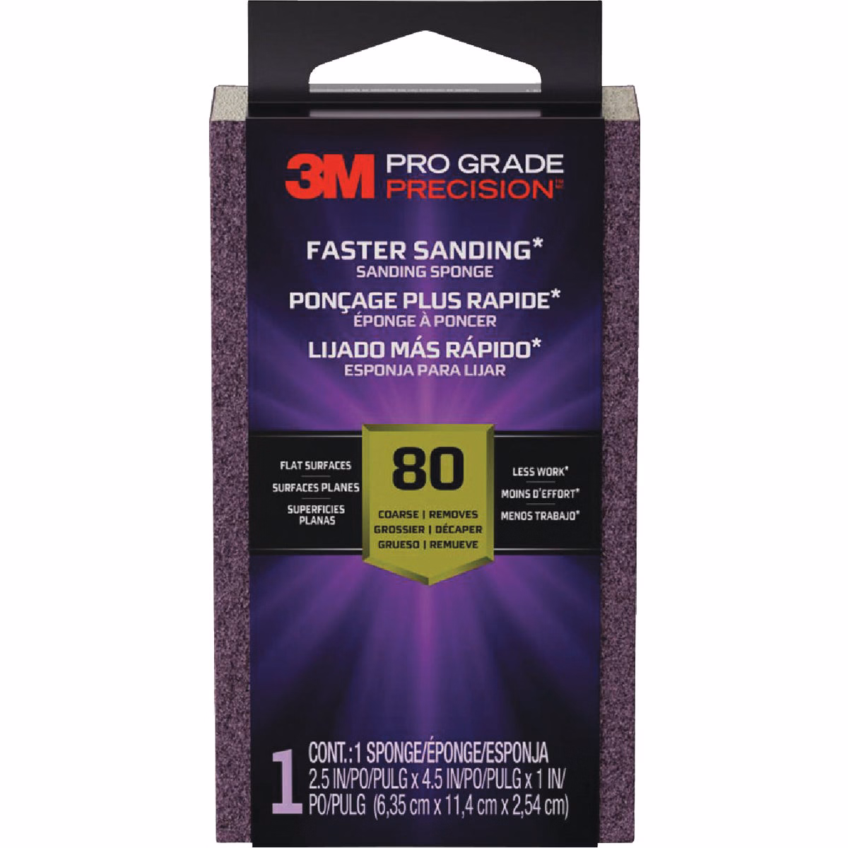 3M Pro Grade Precision 2.5 In. x 4.5 In. x 1 In. 80 Grit Medium Sanding Sponge