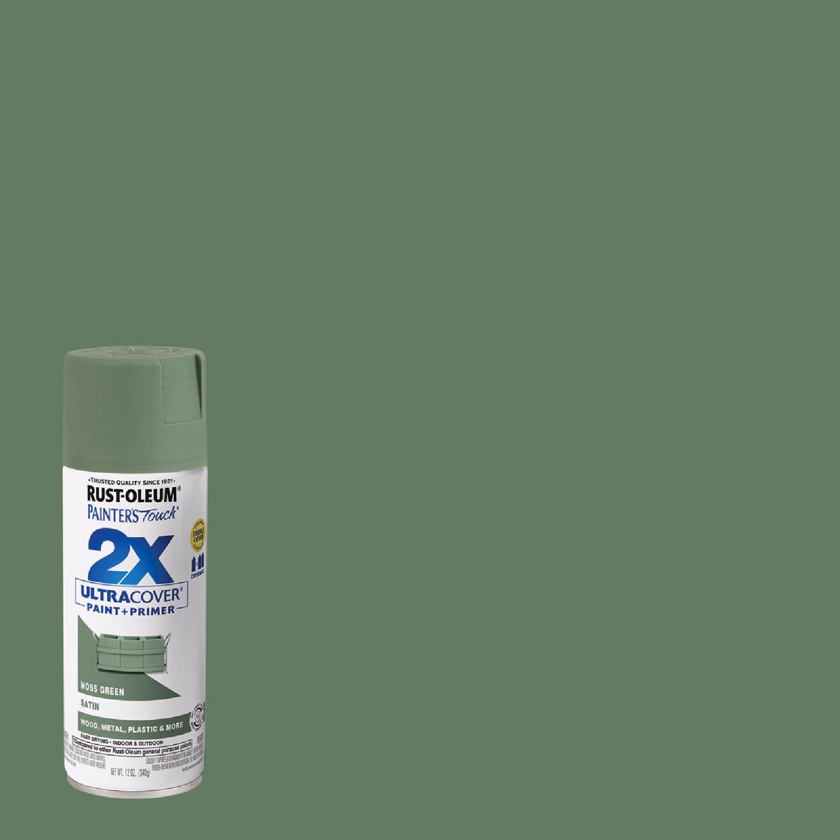 Rust-Oleum Painter's Touch 2X Ultra Cover 12 Oz. Satin Paint + Primer Spray Paint, Moss Green