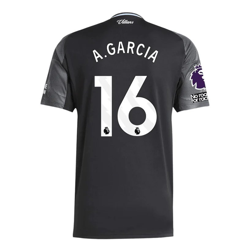 adidas A. Garcia Men’s Aston Villa 25/26 Away Jersey w/ EPL + NRFR Patches (Black/Global Blue)