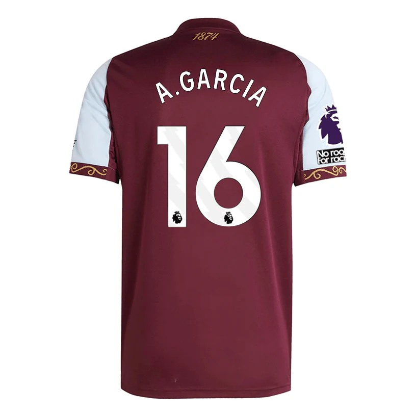 adidas A. Garcia Men’s Aston Villa Home Jersey 25/26 w/ NRFR + EPL Patches (Maroon/Blue)