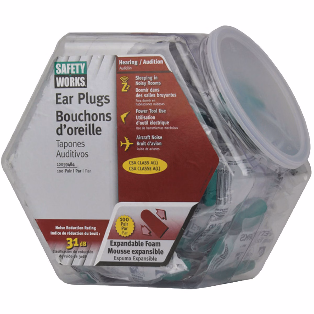 Safety Works Foam NRR 31dB Earplugs in Counter Dispenser (100-Pair)