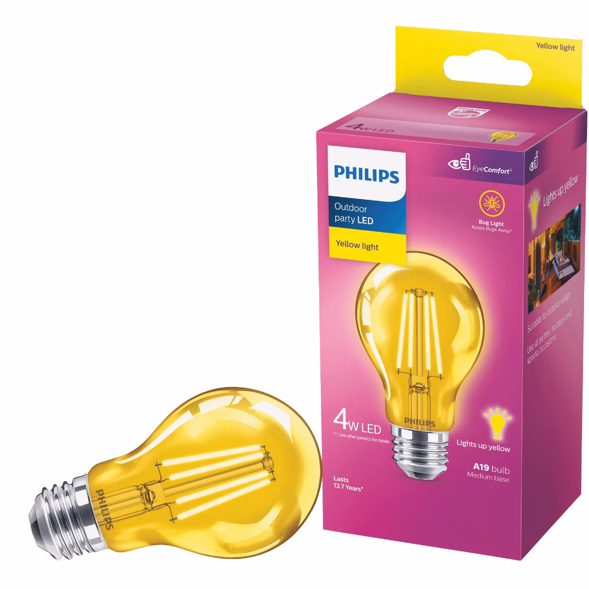 Philips Yellow A19 Medium 4W Indoor/Outdoor LED Decorative Party Light Bulb