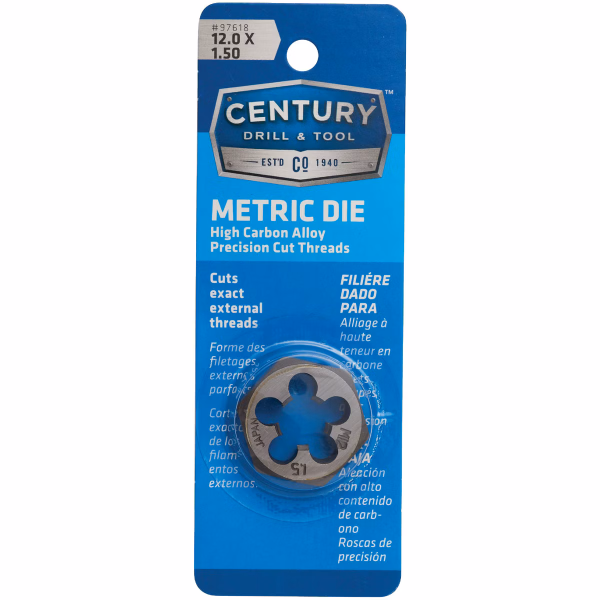 Century Drill & Tool 12.0×1.50 NPT 1 In. Across Flats Hexagon Pipe Die