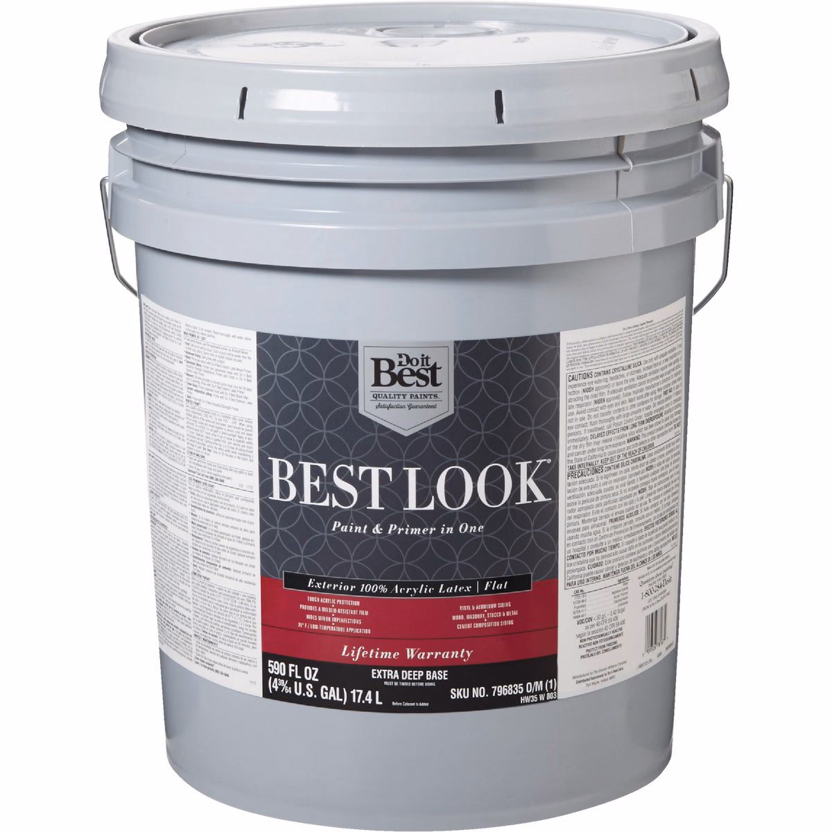 Best Look 100% Acrylic Latex Premium Paint & Primer In One Flat Exterior House Paint, Exra Deep Base, 5 Gal.