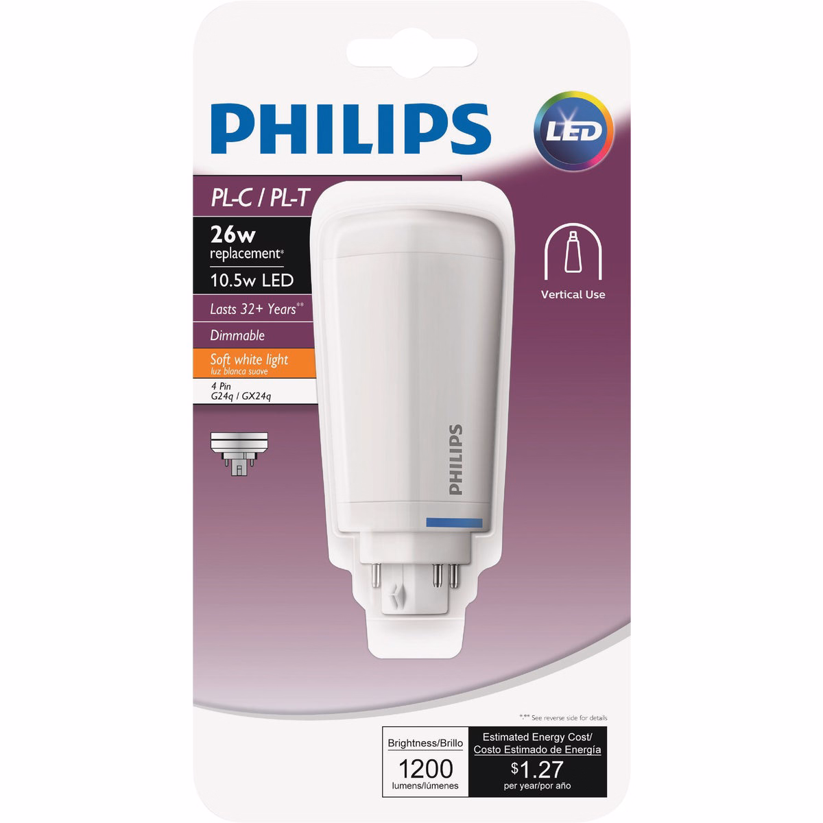 Philips 26W Equivalent Soft White PL-C/T 4-Pin Vertical Orientation LED Tube Light Bulb