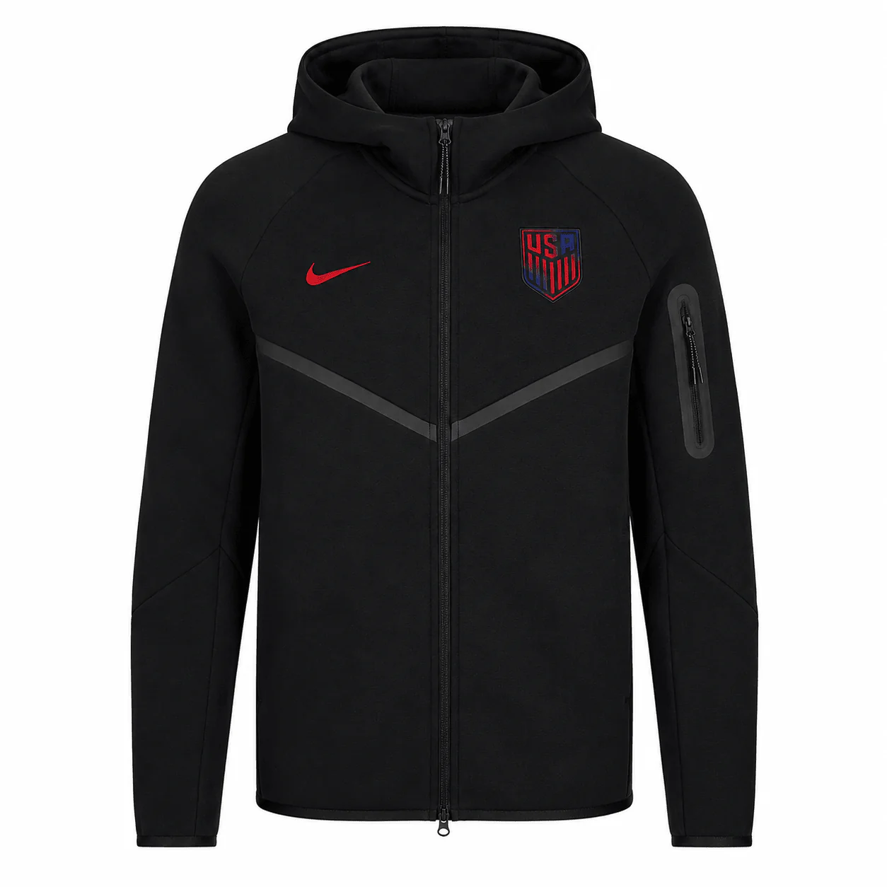 Nike Adult USMNT United States 2026 Tech Fleece Full Zip Hoodie (Black/Red)