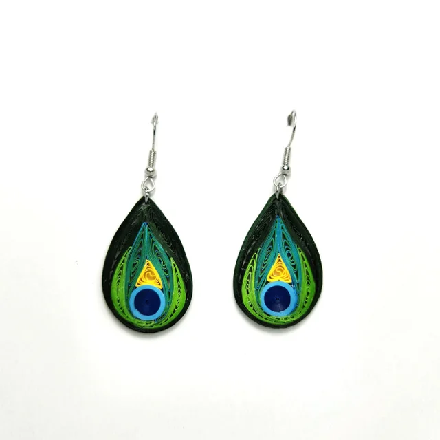 Peacock Feather Earrings by Iconic Quilling
